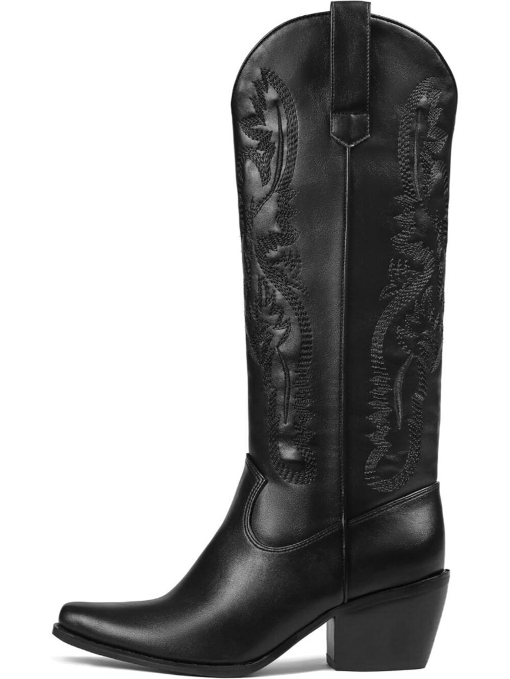 Women's Black Cowgirl Western Fall Chunky Block High Heel Tall Boot Side Zipper
